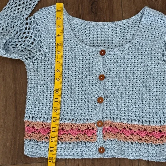 Hand Crochet Cropped Cardigan Sweater XS/S Coquette Cottagecore Boho Granny - Picture 6 of 7